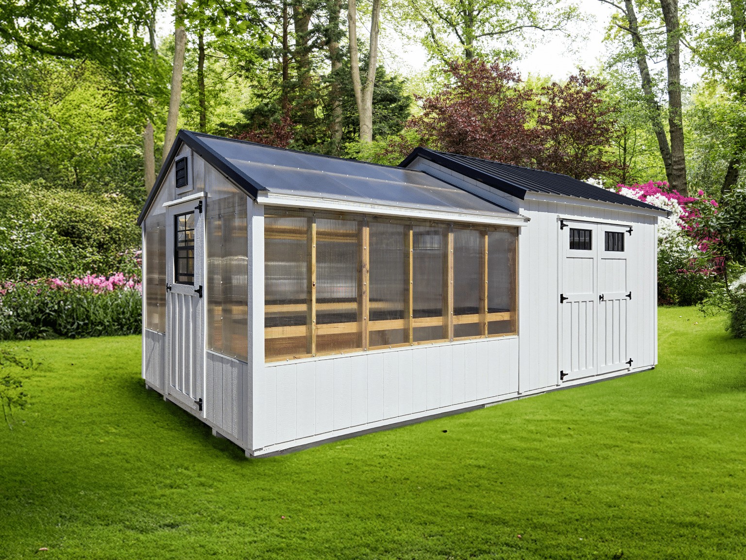 10x24 Greenhouse Shed Combo white black