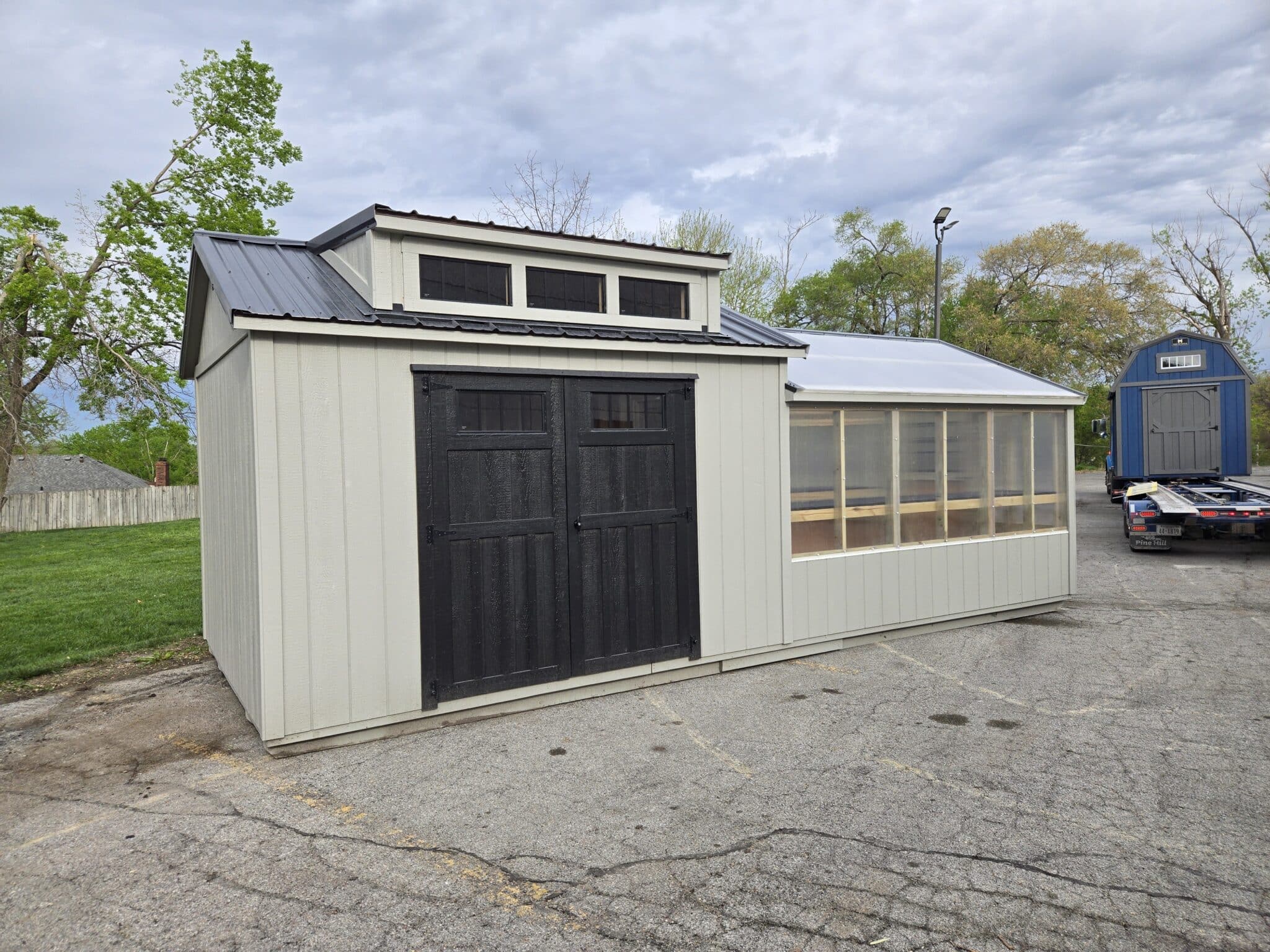 10x24 Greenhouse Shed Combo Roof Dormer Gray and Black