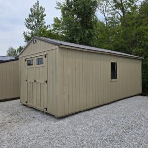 12x24 lofted utility shed black windows khaki and burnished slate