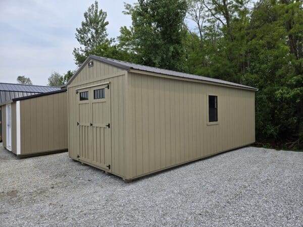12x24 lofted utility shed black windows khaki and burnished slate