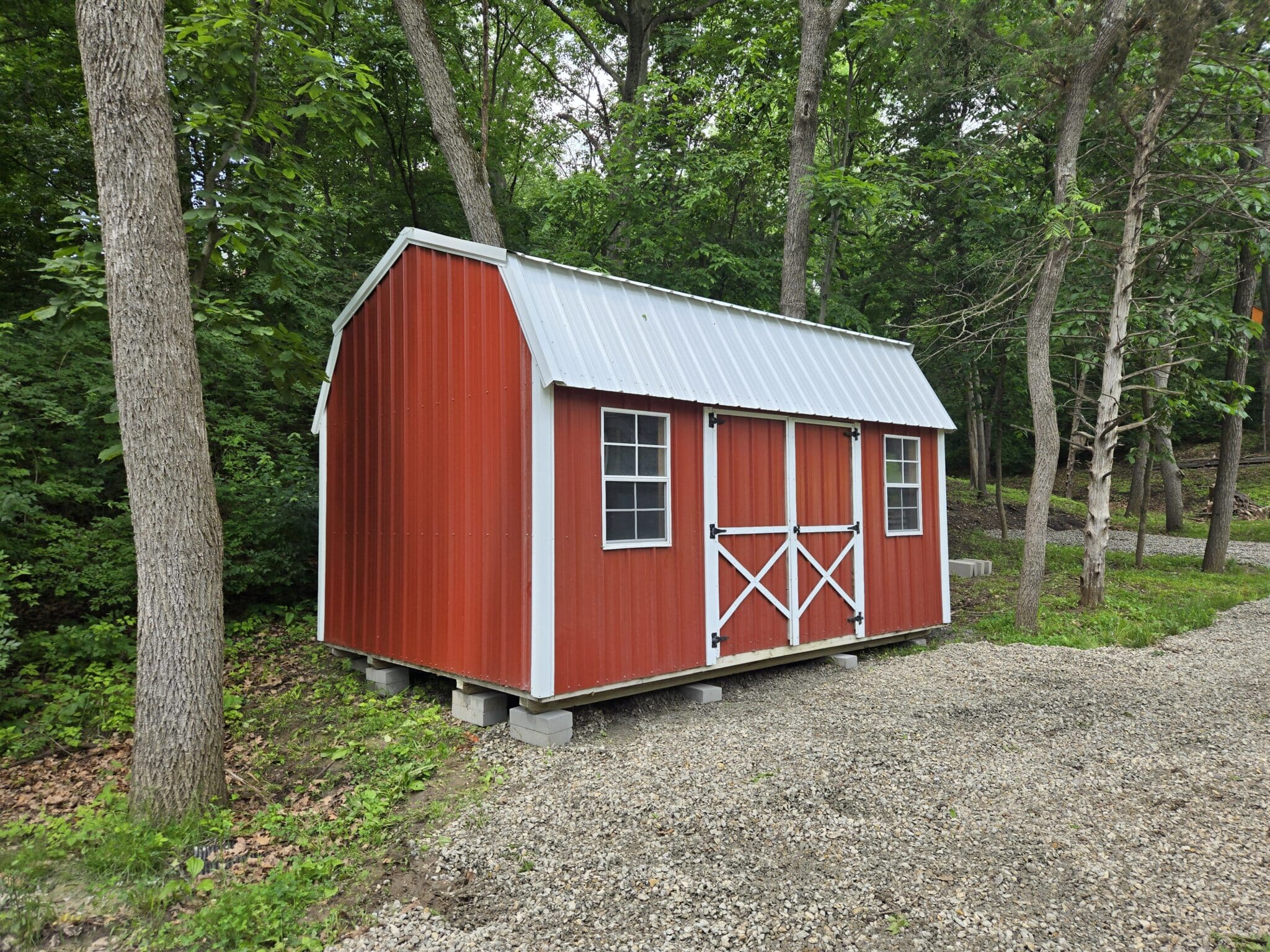 12x16 Lofted Garden Shed Metal Siding Red and White