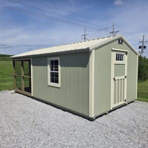 10x20 Chicken Coop cream and sage green with run