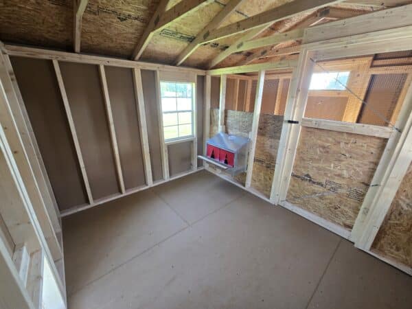 Chicken Coop interior roll-out nest box