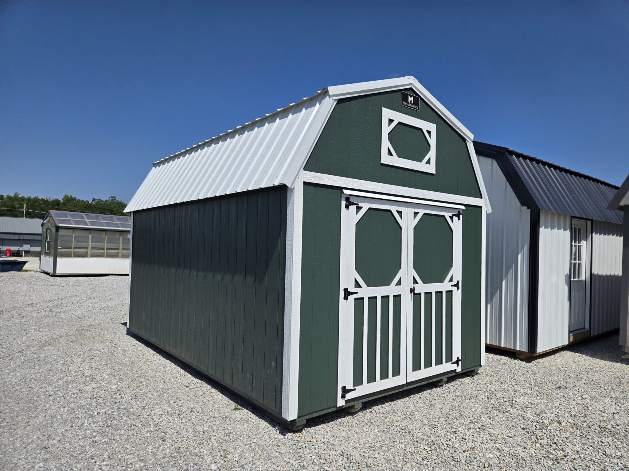 10x16 Lofted Barn Emerald Green and white