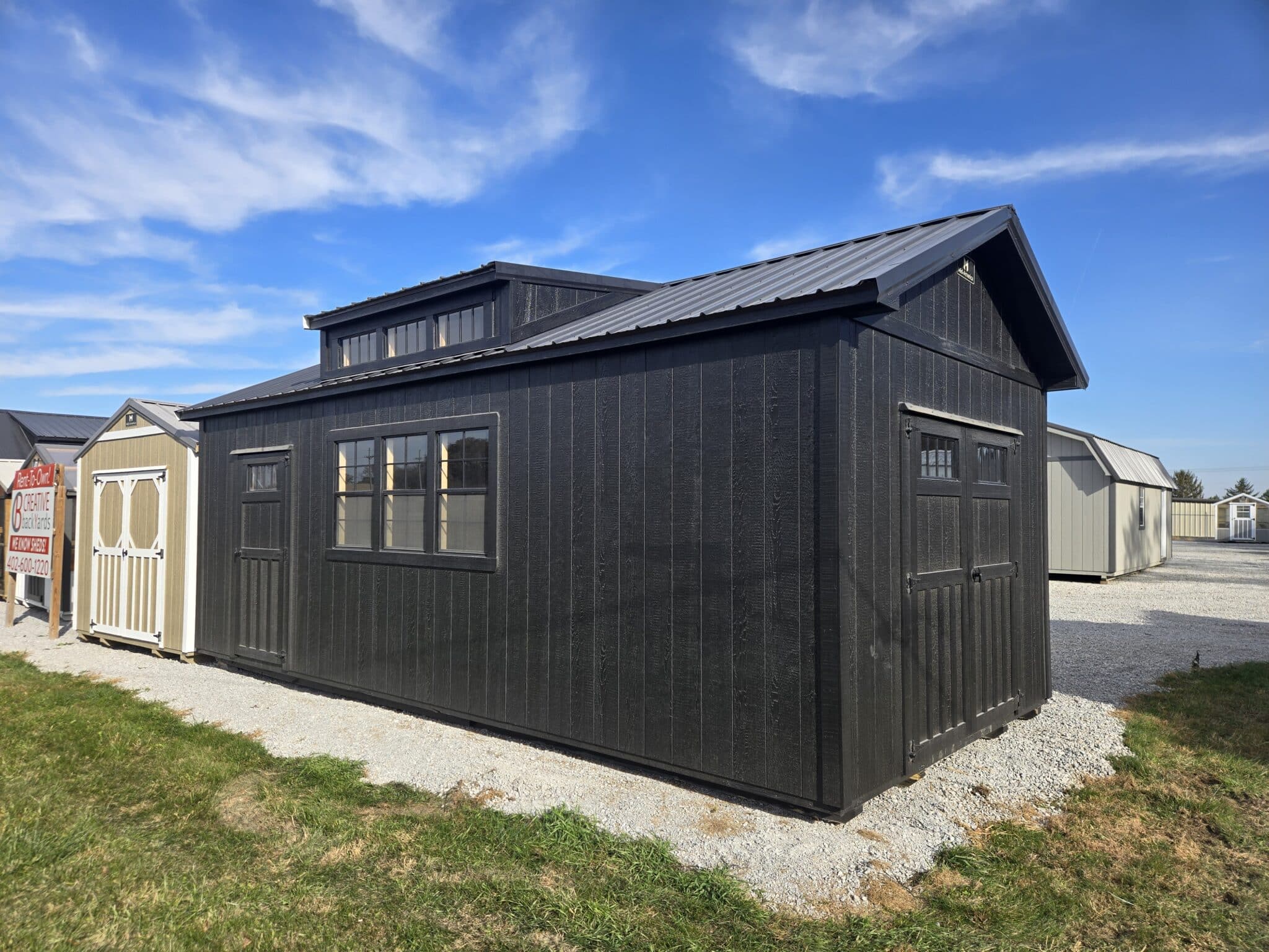 12x24 Black Shed with dormer