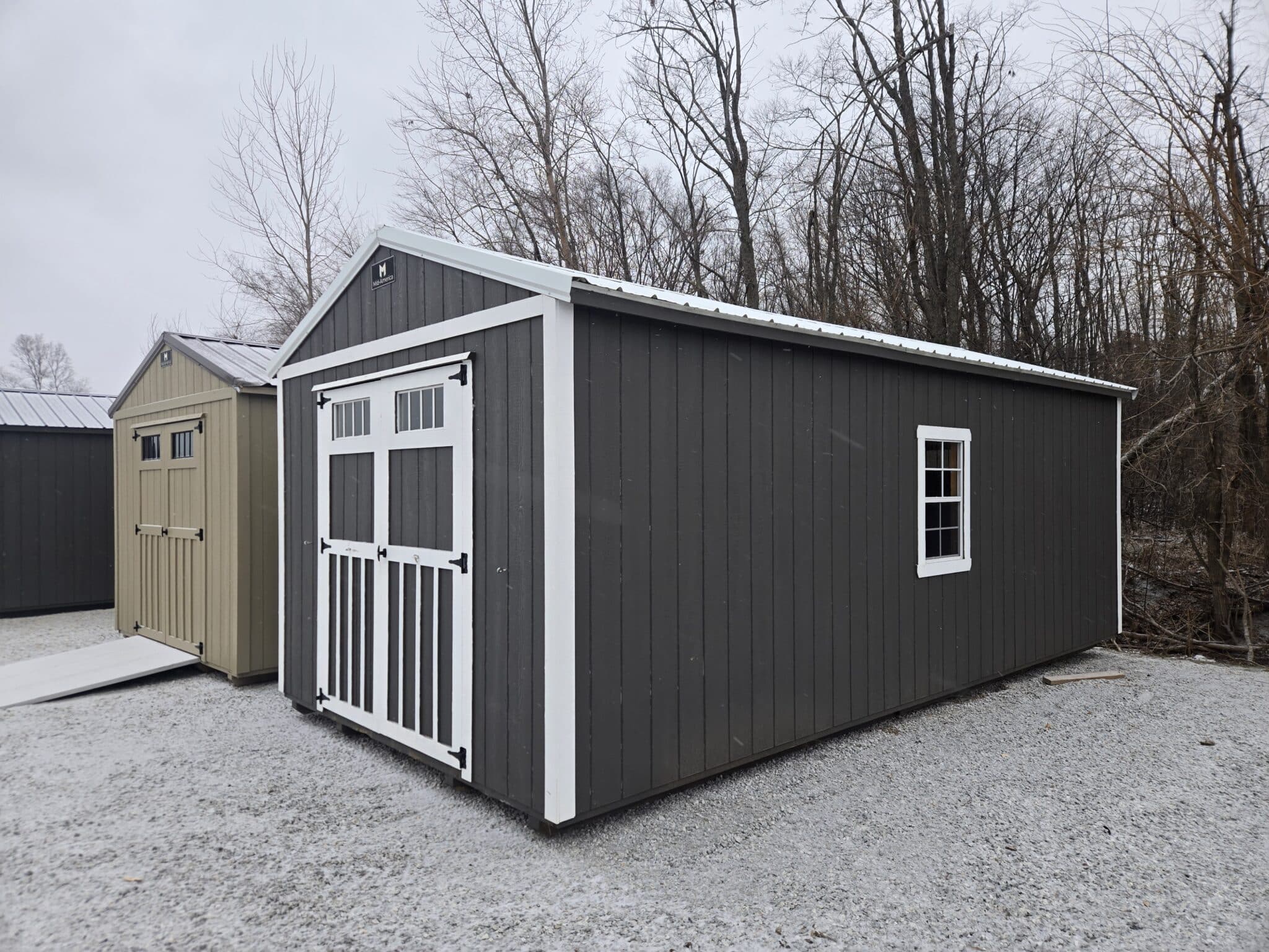 Used 12x24 Lofted Utility Shed Charcoal and White