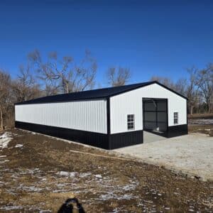 30x60x10 Metal Garage Building black and white