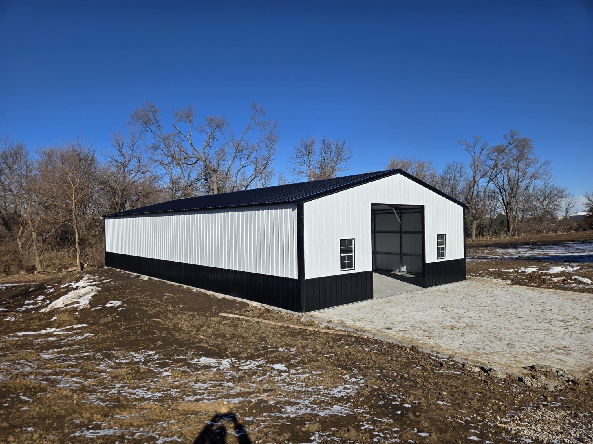 30x60x10 Metal Garage Building black and white