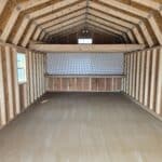 14x32 lofted garage interior loft workbench pegboard