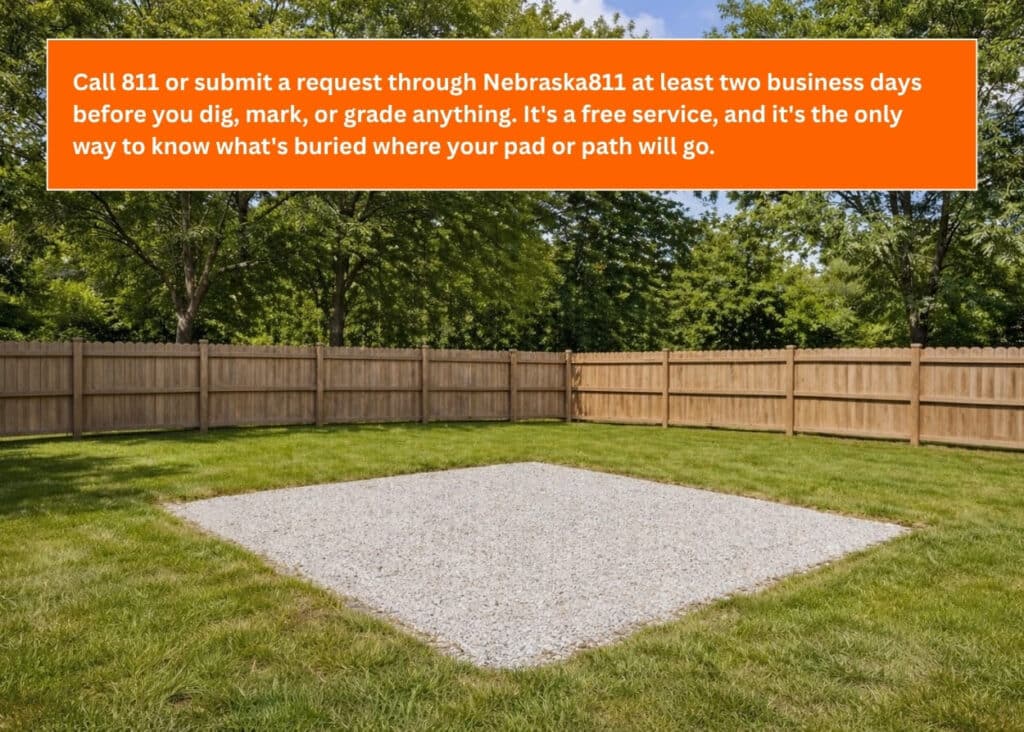 Call utility companies before you start preparing your shed pad