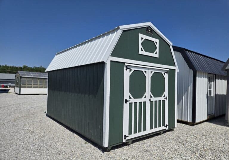 10x16 Lofted Barn Emerald Green and white