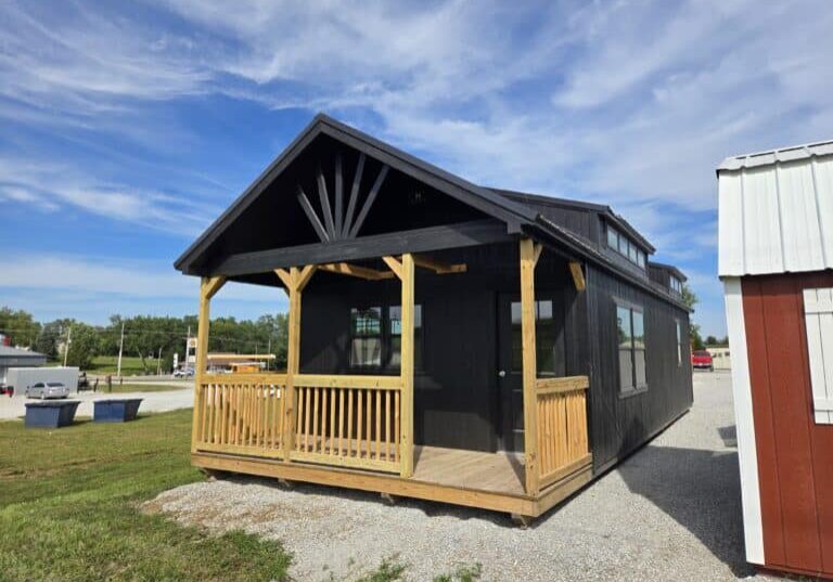 16x40 Black Swiss Cabin with Porch